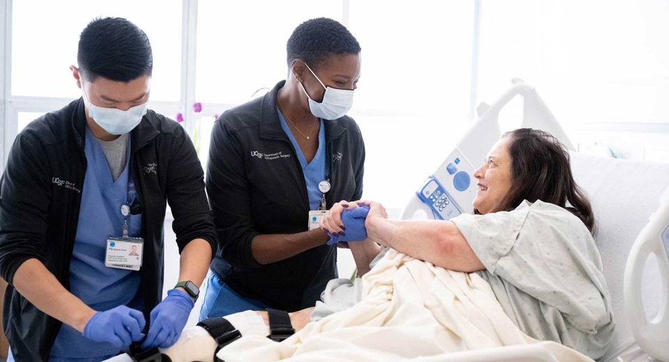 A patient in a hospital bed