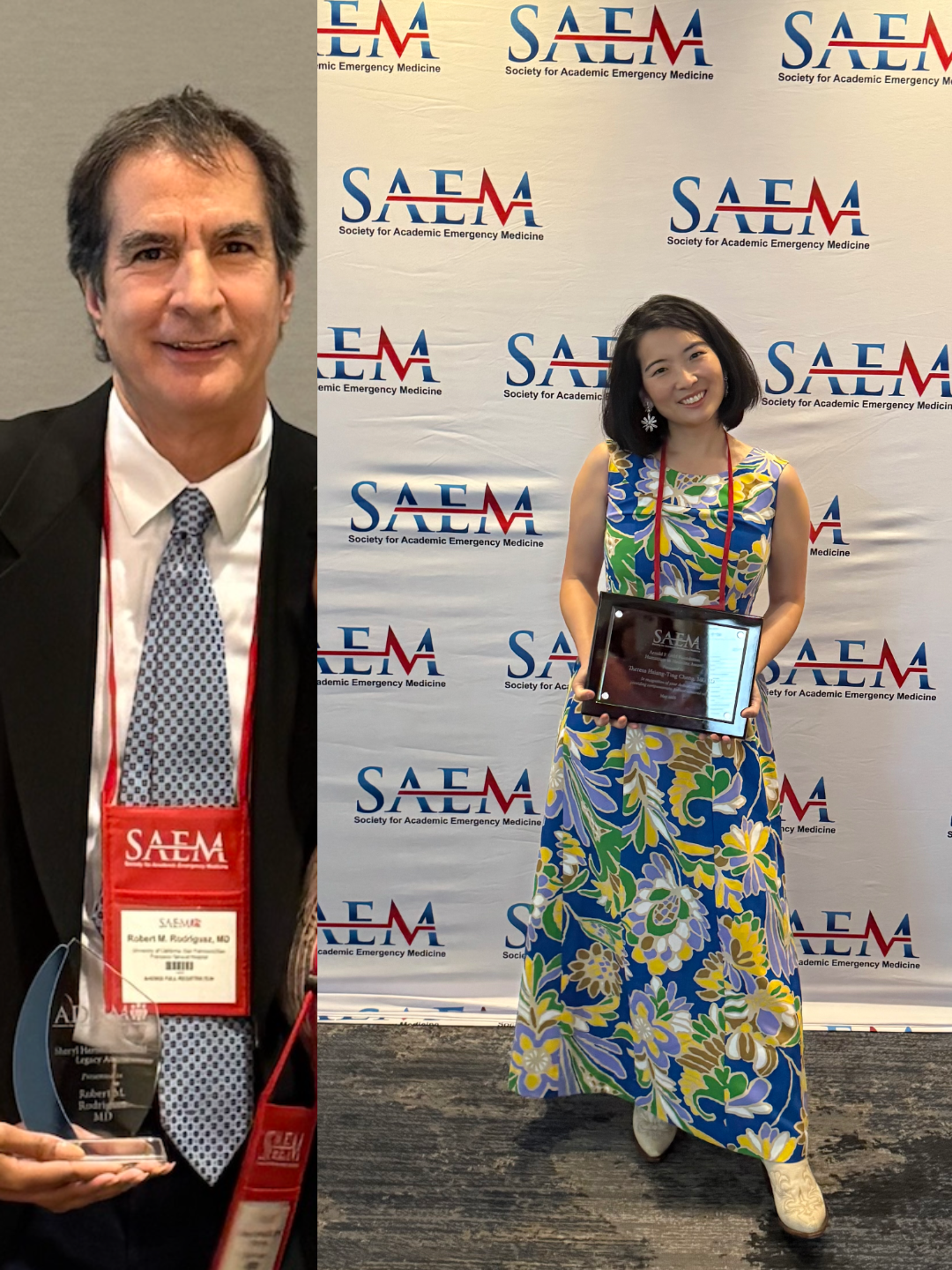 Drs. Rodriguez and Cheng accept their respective awards.